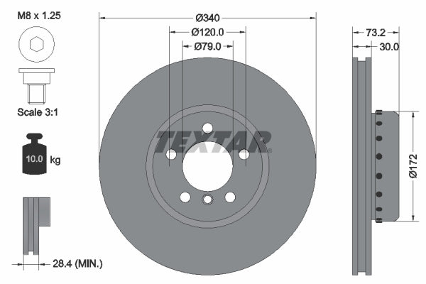 Textar OE Front Brake Discs (Pair) for BMW F20/F21 M135i & M140i – 340mm