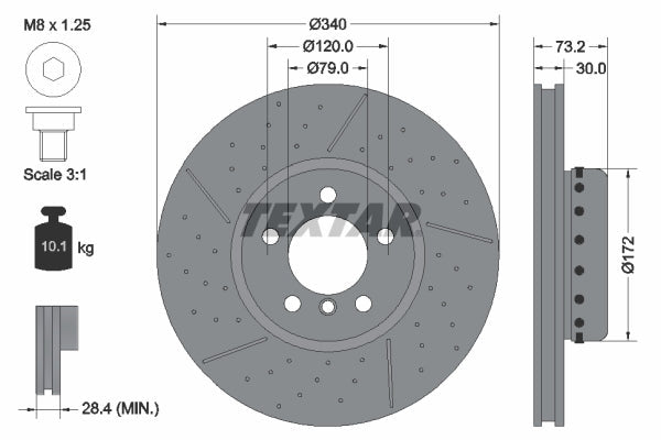 Textar OE (DG) Front Brake Discs (Pair) for BMW F20/F21 M135i & M140i – 340mm