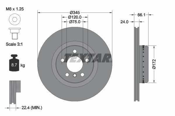 Textar OE Rear Brake Discs (Pair) for BMW F20/F21 M135i & M140i – 345mm